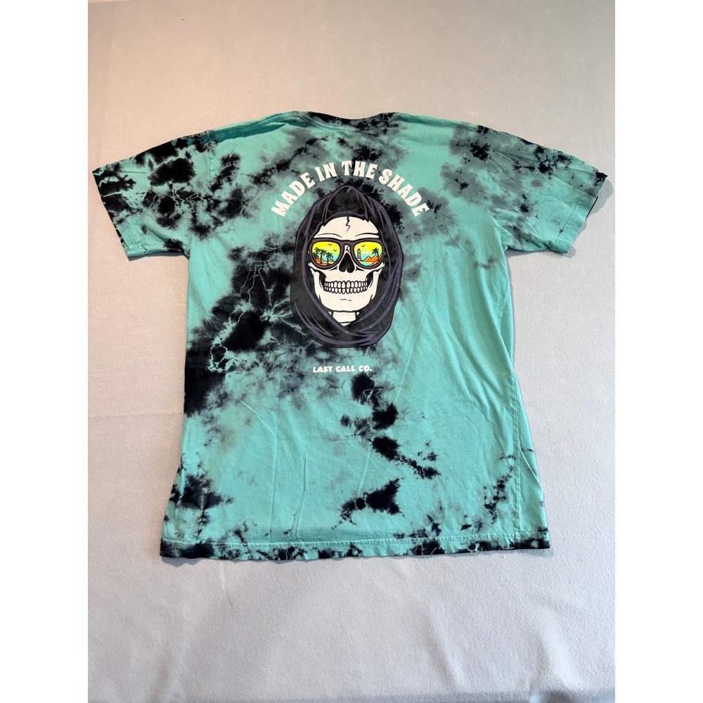 Last Call Co Mens XL Tie Dye T-Shirt Teal Black Made In The Shade Reaper Graphic